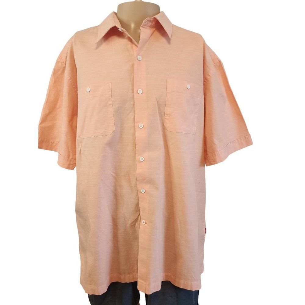 Izod Button Down Peach Short Sleeve Shirt in XL